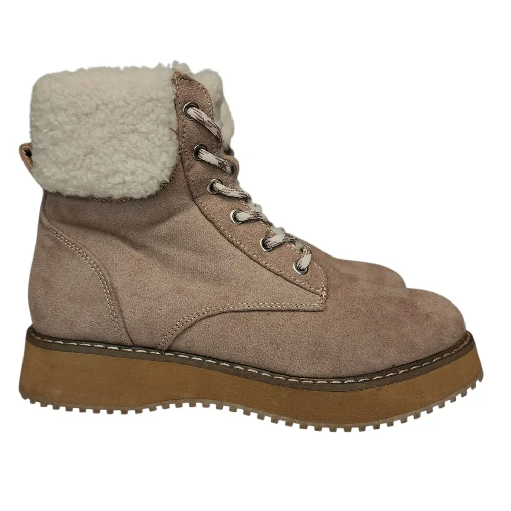 Madden Girl Boots sz 4‎ Girls 5.5 Wom KIMBER Hike Combat Beige Faux Suede Sherpa